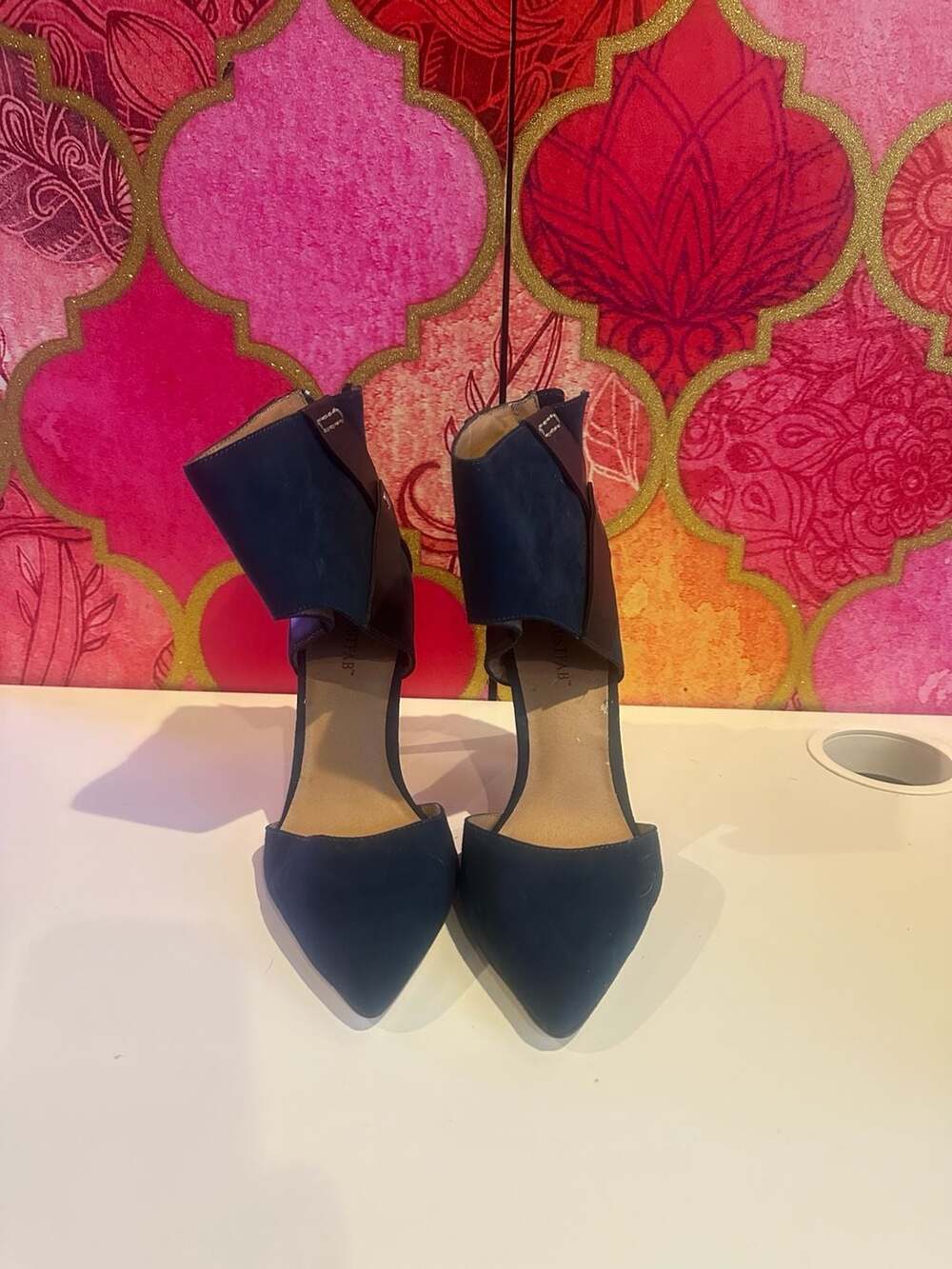 JustFab Navy Blue Brown Ankle Heels 8.5